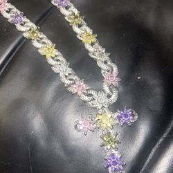 Custom Colorful Flower Gem Cross Chain 