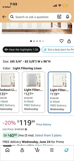 Panel Track Blinds for Sliding Doors, Light Filtering Linen Extendable Track from 45 3/4" to 82 5/8" W, Cuttable Panel Curtains up to 96 inches high