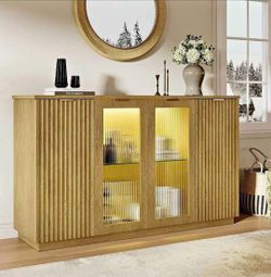 Modern 55" Buffet Cabinet w/ LED Lights | Natural Oak