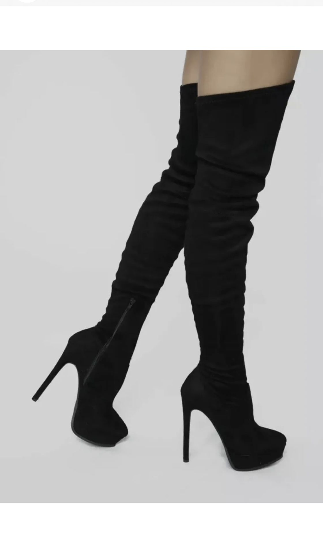 Fashion Nova Platform Thigh High Black Suede Boots Size 10