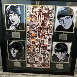 Large Beatles Framed Collage 34x34 – Classic Wall Art Display