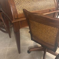 Wooden Roll- Top Desk With Chair 