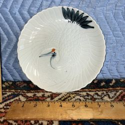 Vintage Japanese Porcelain Plate Crane Motif