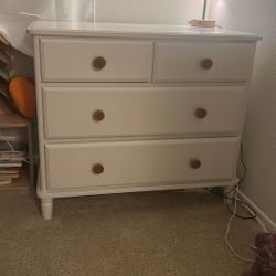 White Dresser With Rattan Knobs 