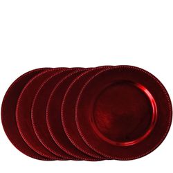 Burgundy Plastic Beaded Charger Plates 12 Pcs 13 Inch