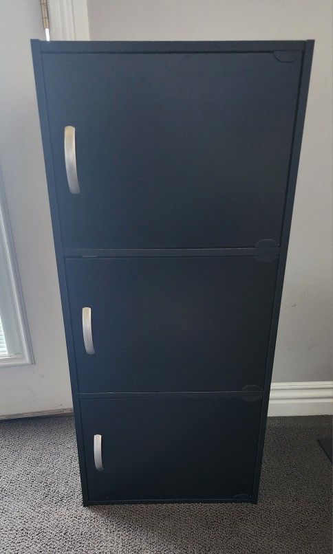 3-Shelf 3-Door Multi-purpose Wood Black Cabinet