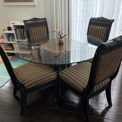 54” Round Glass Dining Table SET w/4 Solid Wood Chairs, $400 OBO