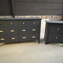Dark Grey Dresser + Nightstand Set – Gold Hardware ✨