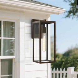 Bronze Outdoor Wall Lantern Porch Light Farmhouse Exterior Clear Glass Sconce
