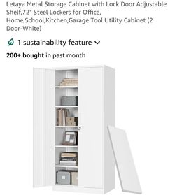 Letaya Metal Storage Cabinet with Lock Door Adjustable Shelf,72" Steel Lockers for Office, Home,School,Kitchen,Garage Tool Utility Cabinet (2 Door-Whi
