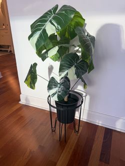 Artificial  Monstera Plant with Black Metal Stand