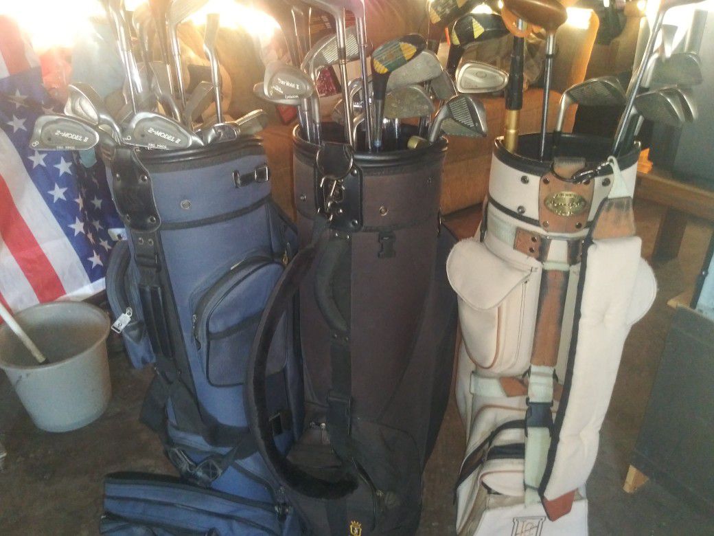 (3)Golf Bags W/ Assortment of Golf Clubs