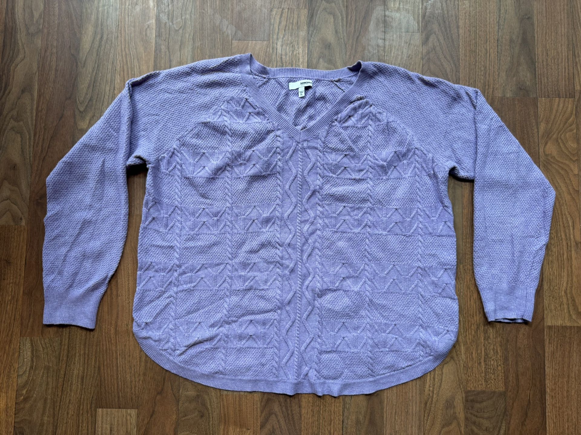 Sonoma Womens Light Purple Plum Long Sleeve Sweater XL Cable knit Crewneck Crop