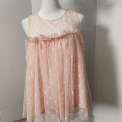 Love J Top Women's Size Medium Peach Tiered Tulle Sleeveless Whimsical Style Romantic Sheer Sexy.