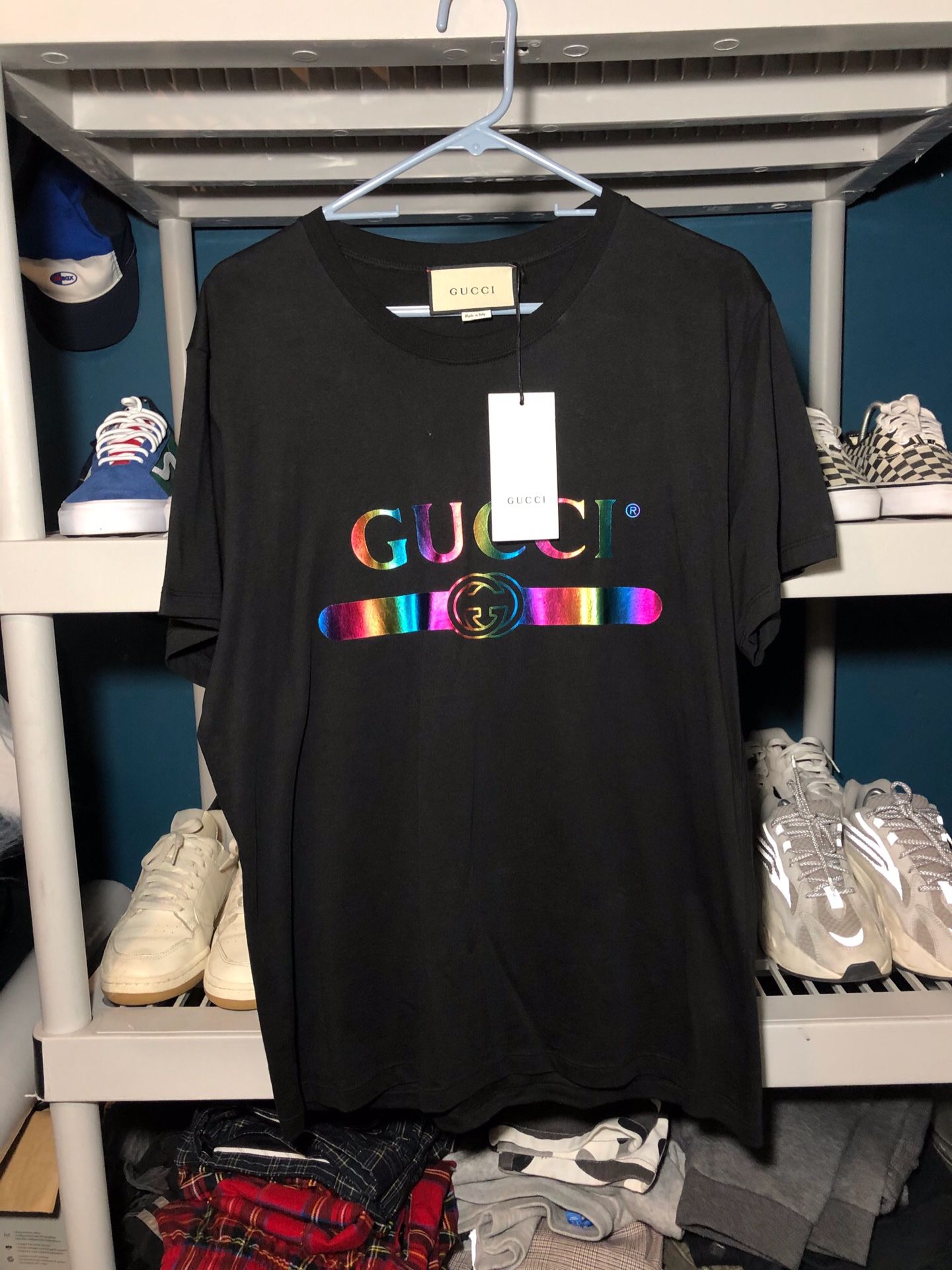 Gucci Washed Classic Logo Rainbow T Shirt Size Medium