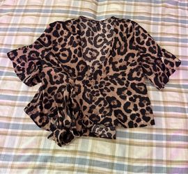 SHEIN Leopard Print Wrap Top