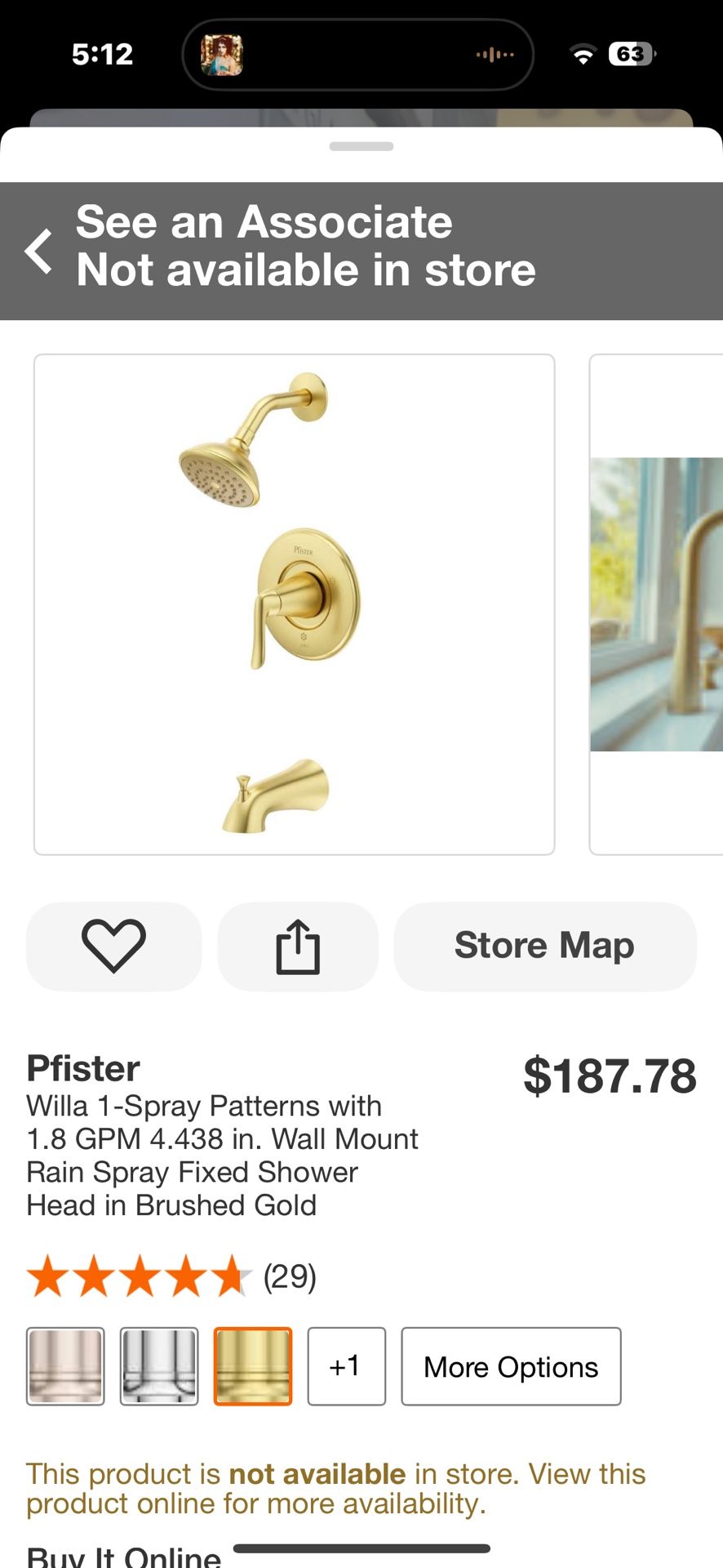 Pfister Willa 1-Spray Patterns with 1.8 GPM 4.438 in. Wall Mount Rain Spray Fixed Shower Head in Brushed Gold