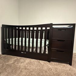 Dark Wood Baby Crib + Changing Table Combo