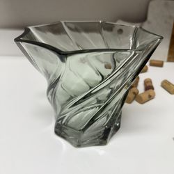  Modern Twisted Glass Vase – Smoky Green Decorative Vase 