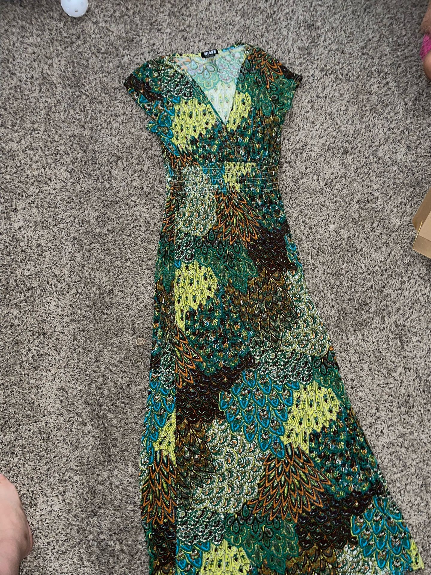 Green And Yellow Maxi Dress Stretchy Size 1xL Also One Size Fits All