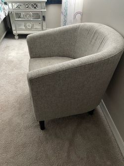 Gray Herringbone Fabric Barrel Accent Chair