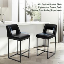 Set of 2 Black Faux Leather Counter Stools