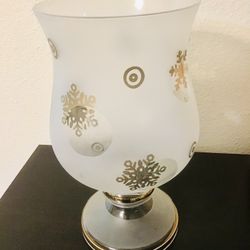 FROSTED CLEAR GOLD TRIM SNOWFLAKE PRINT GLOBE CANDLE POTPURRI DECOR (10X5 1/2in)