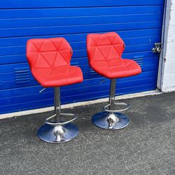 Red Pleather Adjustable Height Stools Chairs 