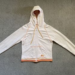 OP White & Orange Women's Zip-Up Hoodie Jacket Size Medium Fleece Activewear