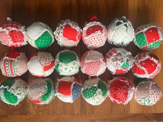Set of 18 Vintage Handmade Patchwork Fabric Christmas Ornaments