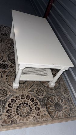 White Wood Coffee Table with Cane Shelf