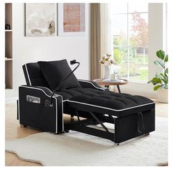 Sleeper Sofa Chair Bed, Convertible 3-in-1 Sofa Armchair, Adjustable Sleeper Chairs with Pullout Bed, Single Lounger Futon with Side Pockets for Livin