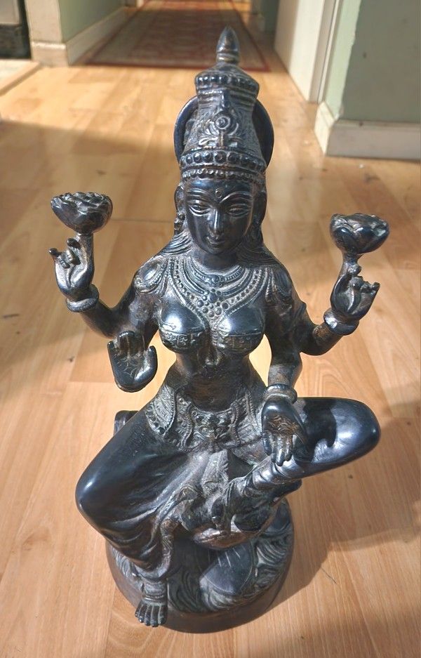 Heavy Bronze Lakshmi Indian God Goddess Statue