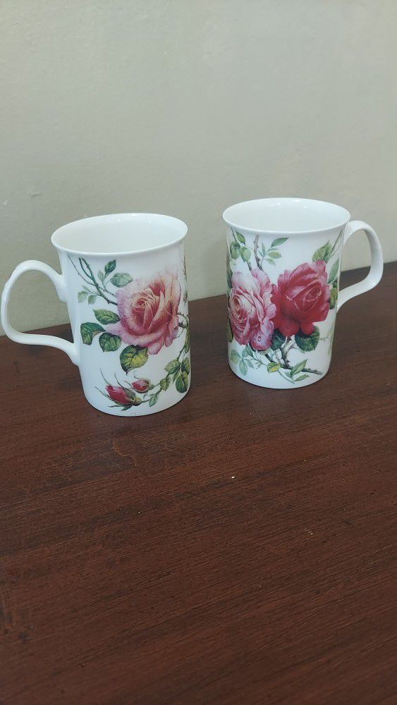 Vintage English Rose Roy Kirkham Fine Bone China Breakfast Mugs