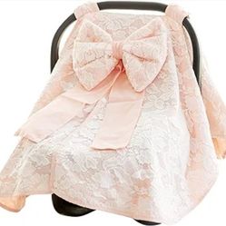 Baby Carseat Canopy Cover with Bow for Girls Boys with Bow Stroller and Cart Cover Carseat Nursing Cover for Newborn