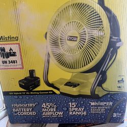 RYOBI ONE+ 18V Cordless Hybrid WHISPER SERIES 12 in. Misting Air Cannon Fan (Tool Only)