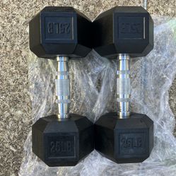 NEW 25 lb dumbbells dumbbell Set Rubber Hex lbs weights weight 25lb 25lbs pair pounds