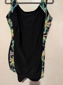 Black Tropical Print One-Piece Swimsuit