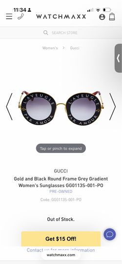 Gold and Black Round Frame Grey Gradient Women's Sunglasses GG0113S