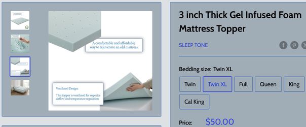 3 Inch Mattress Topper Twin, Gel Memory Foam Infused Bed