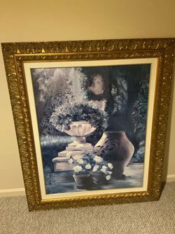 Framed Floral Garden Artwork – Large Ornate Gold Frame