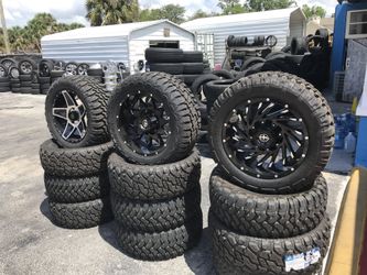 New wheels and tires off road and mud terrain tires mounted and balance and alignment free finance available zero Down 😍 no credit needed 💯 days sam