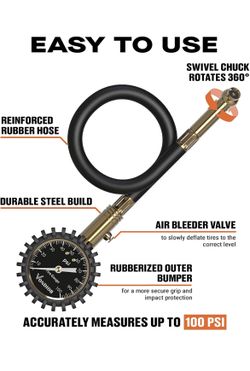 Tire Gauge - (0-100 PSI) Heavy Duty Tire Pressure Gauge. Certified ANSI Accurate with Large 2 Inch Easy to Read Glow Dial, Low - High Air Pressure Tir