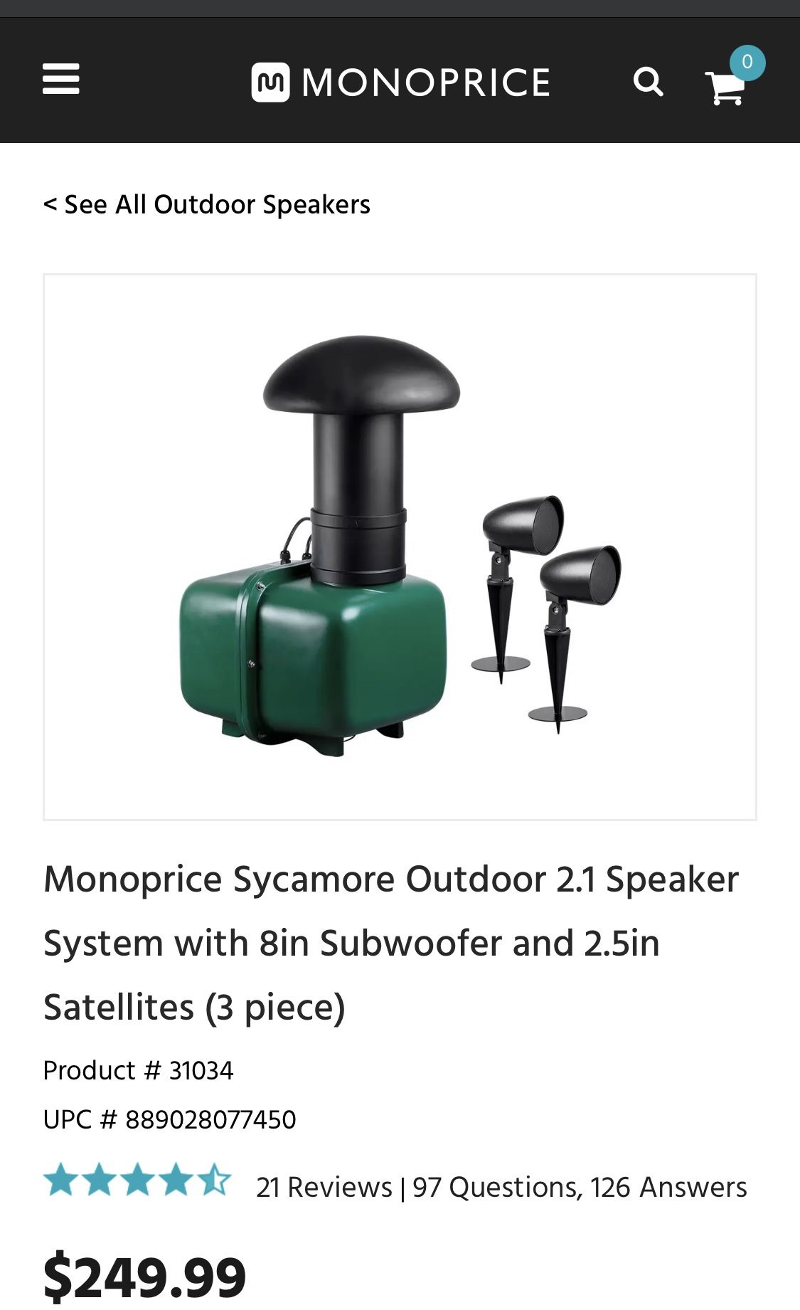 Monoprice Outdoor Speakers And Subwoofer Sound System