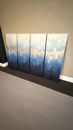 Abstract Blue and Silver Canvas Wall Art Set of 4