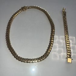 18k Gold Cuban Link Chain And Bracelet 
