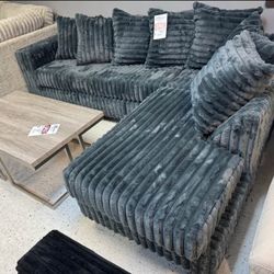 Charcoal Corduroy Fabric Sectional. Brand New. 