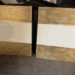 Wall Art: 2 X Gold & Cream Art Frames