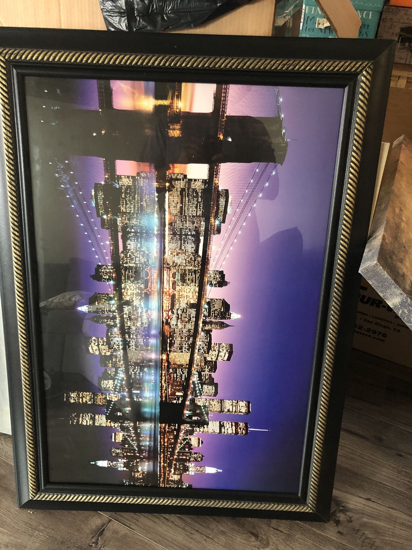 Framed glass picture of New York City Manhattan