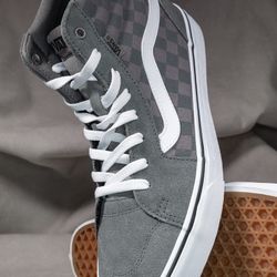 VANS Filmore Hi Men's Gray Checkerboard Suede Lace Up High Top Sneakers - Size 8